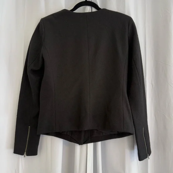 LOFT Black Wool Blend Asymmetrical Moto Blazer Women’s 4 - Picture 3 of 7